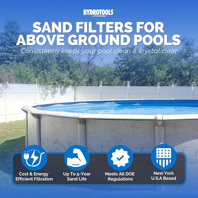 SWIMLINE HYDROTOOLS 22 Inch Pool Sand Filter Pump For Above Ground & Inground Pool | Complete System 1.5 HP (1.2 THP) Horsepower 4980 GPH Pumps | For Pools Up To 21000 Gallons | 7 Way Valve 72220