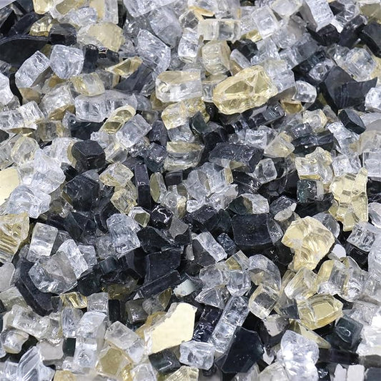 Fire Glass for Fire Pit - Gold Black Clear- 0.5 Inch 18 lbs - Reflective Tempered Glass Rocks for Natural or Propane Gas Fireplace or Fire Pit (0.5 Inch - Ref. Gold, Black, Clear, 18.00, Pounds)…