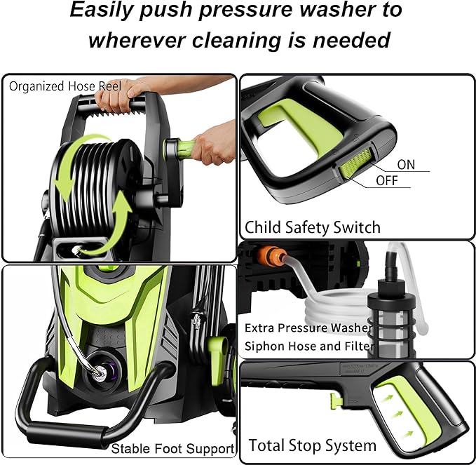 2026NEW Pressure Power Washer 4500PSI with 4 Quick Connect Nozzles, Inlet Hose & Filter, Foam Cannon for Cars/Fences/Driveways/Patios/Home Cleaning,28" X 13" X 13"