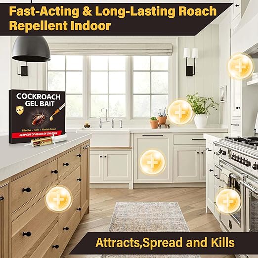 4 Tubes Cockroach Gel Bait, Powerful Roach Repellent Bait Trap Infestation Solution Indoor for Home, Ready-to-Use Cockroach Deterrent for Kitchen Home RV