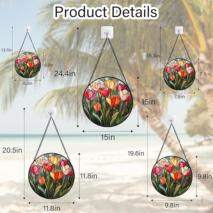 QZQCBLC Stained Glass Window Hanging Red and Pink Tulips 6.3" - Plant Suncatcher Door Garden Flower Sun Catcher Home Decor Birthday Christmas for Mom Woman Wife Friend Nana