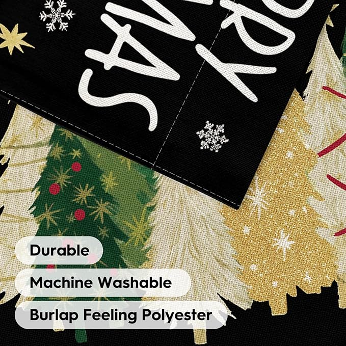 AVOIN colorlife Merry Christmas House Flag 28x40 Inch Double Sided Outside, Christmas Trees Winter Holiday Yard Outdoor Flag Black