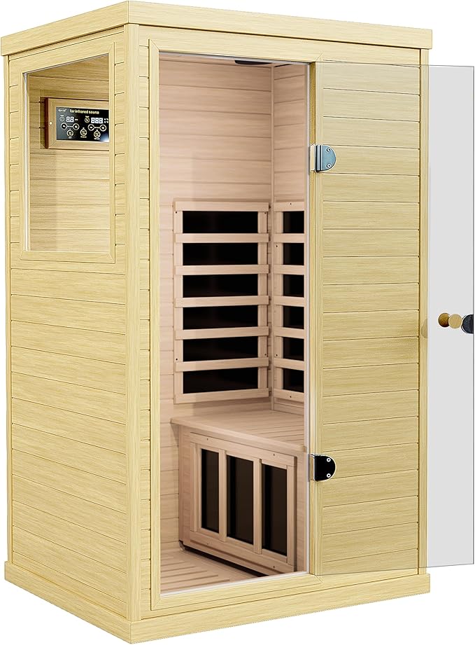 LTCCDSS Far Infrared Sauna 1 Person Low EMF Indoor Sauna Room for Home Bluetooth Speakers Reading Lamp 2317.73 sq Area Far Infrared Heatting Panels, 36.85 * 28.35 * 62.6In