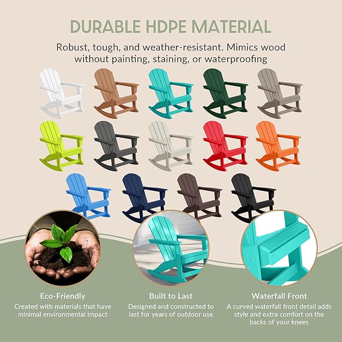 WestinTrends Malibu Outdoor/Patio Poly Adirondack Rocking Chair, Turquoise