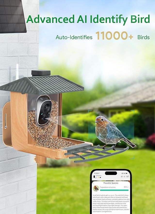 Osoeri Bird Feeder with Camera, Smart AI Identify Wild Bird Feeder Camera Solar Powered, Auto Capture Videos & Motion Detection, DIY Add-ons & Hummingbird Feeder, Ideal Gift for Bird Lover