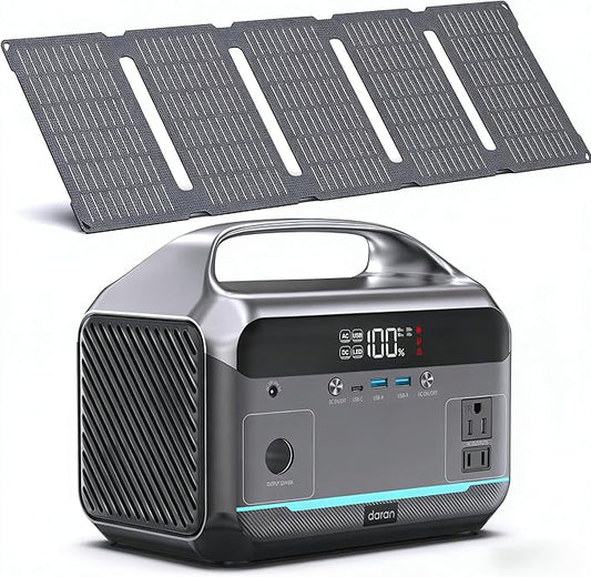 DARAN Portable Power Station with 40W Solar Panel Included, 288Wh (90,000mAh) LiFePO4 Battery, 350W (600W Peak), 7-Port Design, 2.1Hrs Fast Charing Solar Generators for Home, Outdoor Camping