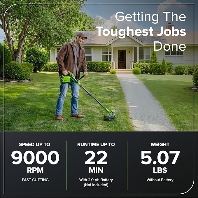 Greenworks 40V 13" 2-in-1 Cordless Trimmer/Edger w/ 20 Blades, Heavy Duty for Thick Weeds/Brush, Edges Fence/Sidewalk, Gas-Free Lightweight, Battery and Charger Not Included