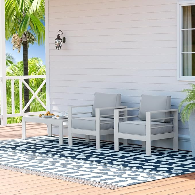 UDPATIO Patio Sofa Aluminum Patio Furniture Chair, Thickness 5" Cushion Outdoor Seating Set for Balcony(Include Waterprroof Cover)