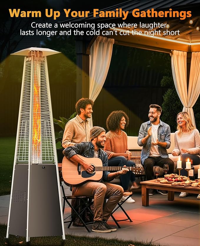 HUGROVE Pyramid Patio Heater, 48,000 BTU Rapid Heating Outdoor Propane With Wheels and Weatherproof Cover, Triple Protection System for Patio & Backyard & Garden & Pool (1 Gray Heater)