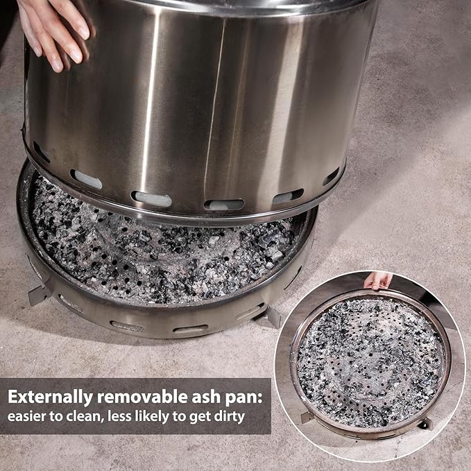 ROOMTEC 19.5" Smokeless Fire Pit, Portable Wood Burning Firepit with Stand and Bag, Easy Clean Bonfire with Removable Ash Pan, Low Smoke Fireplaces for Camping, Patio and Outside