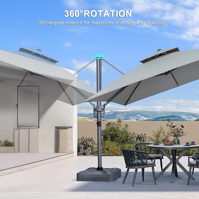PURPLE LEAF 10 FT Cantilever Umbrella Outdoor Patio Umbrella, Large Offset Square Umbrella, Windproof Heavy Duty Hanging Outside Umbrellas for Patio, Pebble Grey