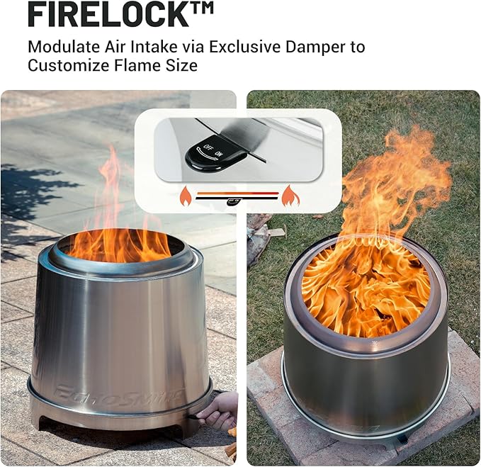 EchoSmile Stainless Steel Smokeless Fire Pit, 18-Inch Wood-Burning Outdoor Firepit with Adjustable Airflow, Three-Layer Combustion, Removable Ash Pan, Portable Fire Pit for Backyard, Patio & Camping