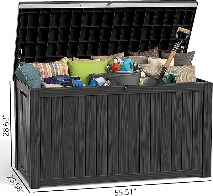 200 Gallon Deck Box Large Outdoor Storage Box for Patio Furniture,Outdoor Cushions,Garden Tools and Pool Supplies,Waterproof,Weatherproof(Black)