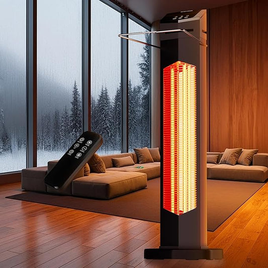 AKIRES Outdoor Electric Patio Heater,37IN 1500W Infrared Tower Heater with Instant Heating,Tip-Over & Overheat Protection,IP54 Waterproof Space Heater For Patio Garage Indoor & Outdoor Use,Matte Black