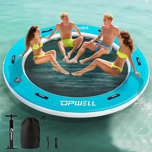 UPWELL Round Inflatable Pool Float Hammock with Backrest - Heavy Duty Mesh Mat for Adults, Tanning, Lakes and Rivers