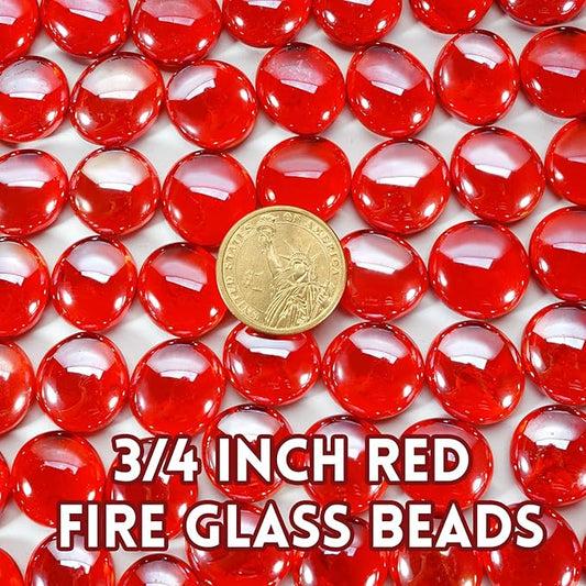 GasSaf Red Fire Glass Beads for Outdoor Fire Pit, Fireplace, Replaces Existing Gas Logs & Lava Rocks, 3/4 Inch Glass(20 Pound)(Red Luster)