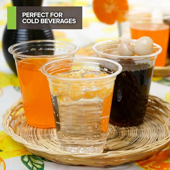 Stock Your Home 12 oz Clear Commercially Compostable Cold Cups (1000 Pack), Eco Party Cups, Disposable Cups for Water and Wine