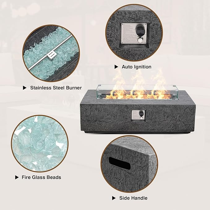 Outdoor Propane Fire Pit Table Set for Patio, Garden & Backyard (Dark Slate Gray, 48" Fire Table 3-Piece Set)