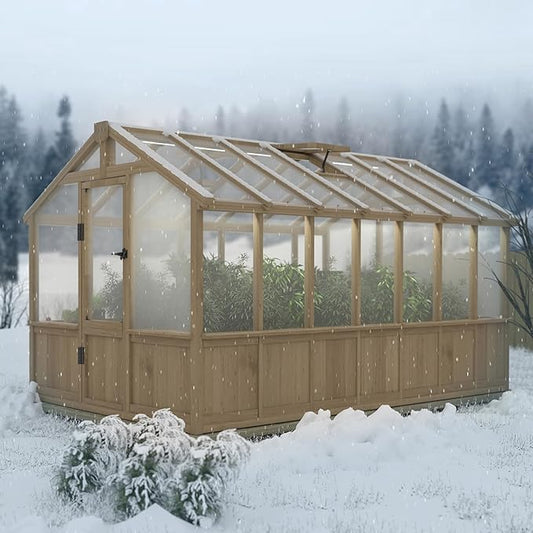 MUPATER 8 x 14FT Walk-in Wooden Greenhouse, Heavy Duty Green House Kit with Ventilated Window & Lockable Door, Greenhouse for Outside Garden, Backyard, Patio, Lawn