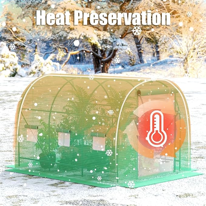 Greenhouse with Watering System, 12x7x7 Outdoor Greenhouse with 6 Mesh Windows and 1 Door, Easy Water and Irrigate Plants Green House (Green, 12x7x7 ft w/ Irrigation System)