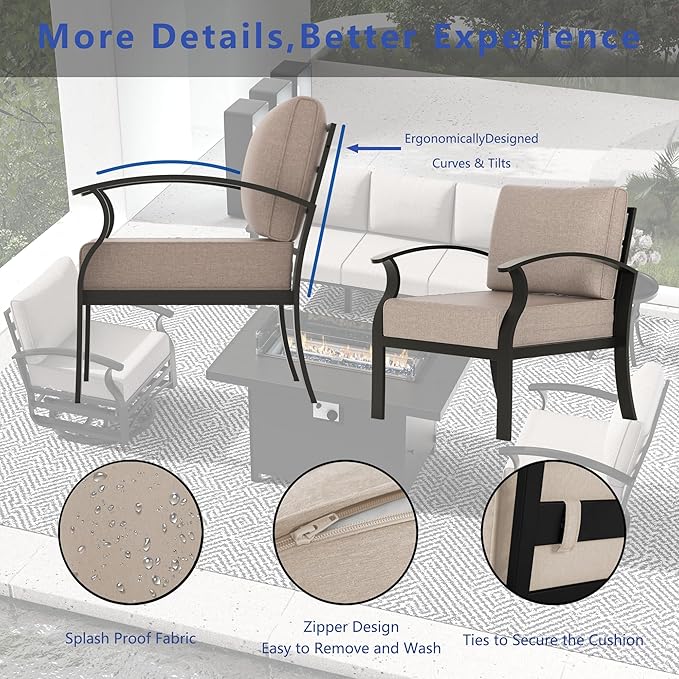 Aluminum Patio Furniture Set, 7 Seats Outdoor Patio Conversation Set with Swivel Chair Modern Metal Patio Sectional Sofa with Upgrade Cushions for Patio, Backyard Sand
