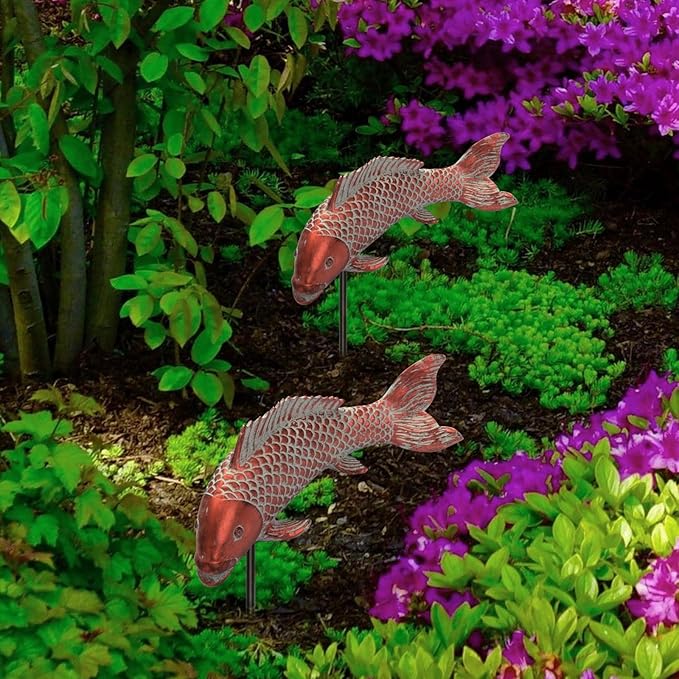 Wosuine Outdoor Statues Garden Koi Fish Decor, 2pcs Antique Copper Koi Fish Sculpture for Pond Lawn Patio Porch Yard Decor Home House Ornaments, Birthday Gardening Gifts for Grandma Women