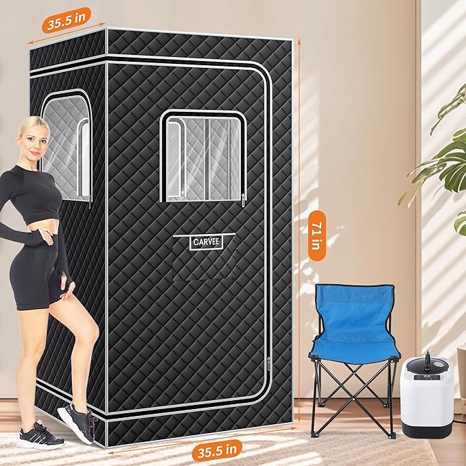 GarveeHome Sauna Box,Portable Sauna for Home with 4L 1500W Steamer,Portable Steam Sauna Tent with 600D Oxford，Explosion Zroof Zip,99 Mins Timer,Foldable for Home Spa