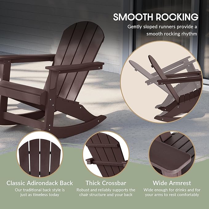 WestinTrends Malibu 2 Piece Set Outdoor/Patio Poly Adirondack Rocking Chairs (2 Seater), Dark Brown