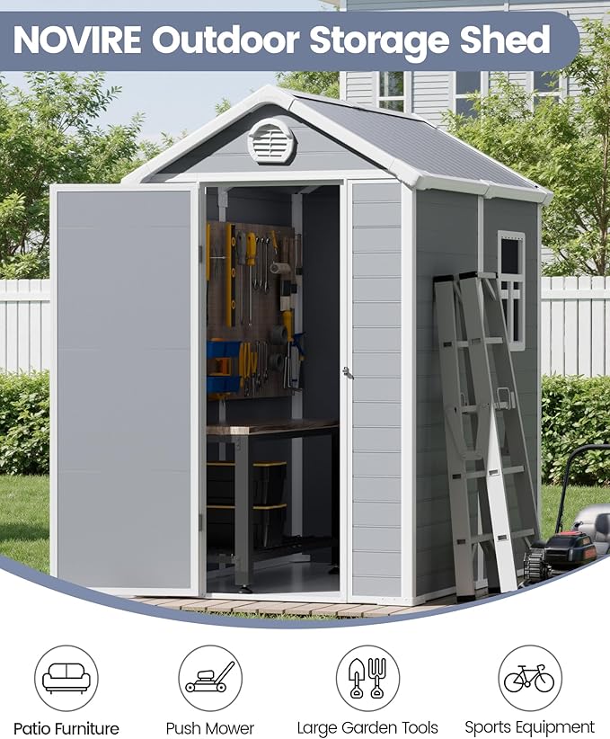6x4.5 Resin Outdoor Storage Shed with Enhanced Roof Runoff & Floor, Secure Hidden Screws Design, Durable Build for Deck, Pool Supplies, and Versatile Storage, Aritic Light Grey