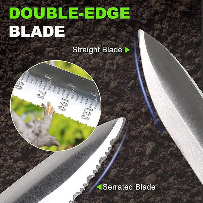 Topline Full Tang Hori Hori Garden Knife, Hori Hori Knife with Sharpening Stone, Double-Edge Stainless Steel Blade, Heavy Duty Leather Sheath Included, Garden Tools for Digging, Weeding, Planting