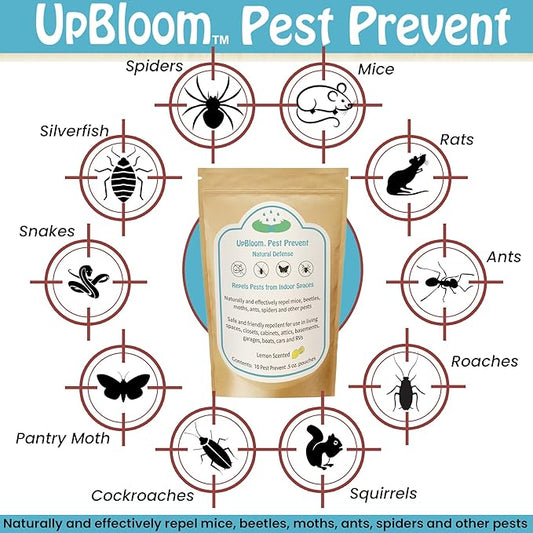 UpBloom - Pest Prevent All-Natural Repellents Home and Garage Defense from Mouse, Spider, Roaches, and Insects 10 Pest Control and Repeller Pouches