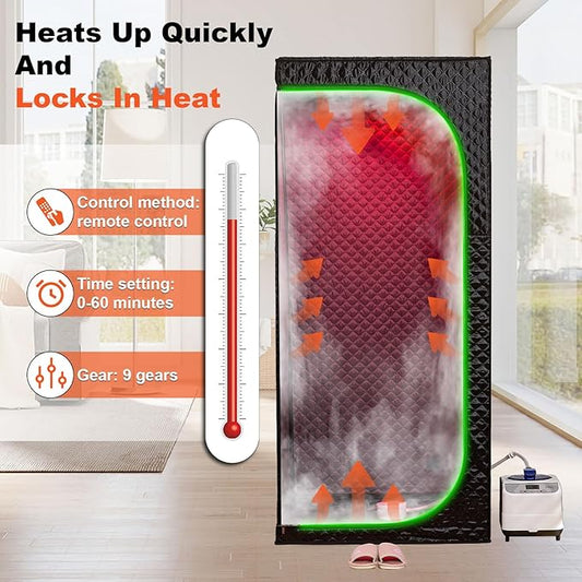 Steam Sauna Tent for Home, Portable Indoor Sauna with Powerful Steam Heating, Foldable Personal Spa for Relaxation & Recovery (Single Rectangular – Red Light, Black)
