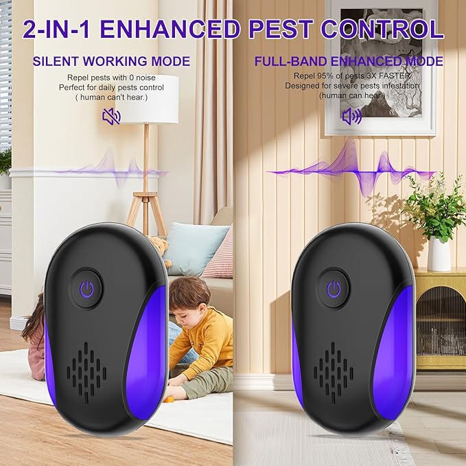 2025 Upgraded Ultrasonic Repellet 6 Packs, Indoor Ultrasonic and Repellent for Roach, Rodent, Mouse, Bugs, Ant, Mosquito, Mice, Spider, Electronic Plug in Pest Control (6 Pack)