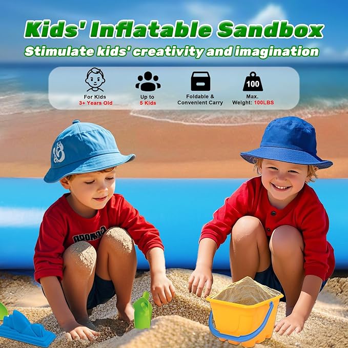 Inflatable Sandbox, 77" x 57" Kids Thickened Foldable Large Sand Box | Inflatable Small Infant Pool with Pump for Party Backyard Garden Lawn Play Sand Pit Outdoor Indoor Includes Patches
