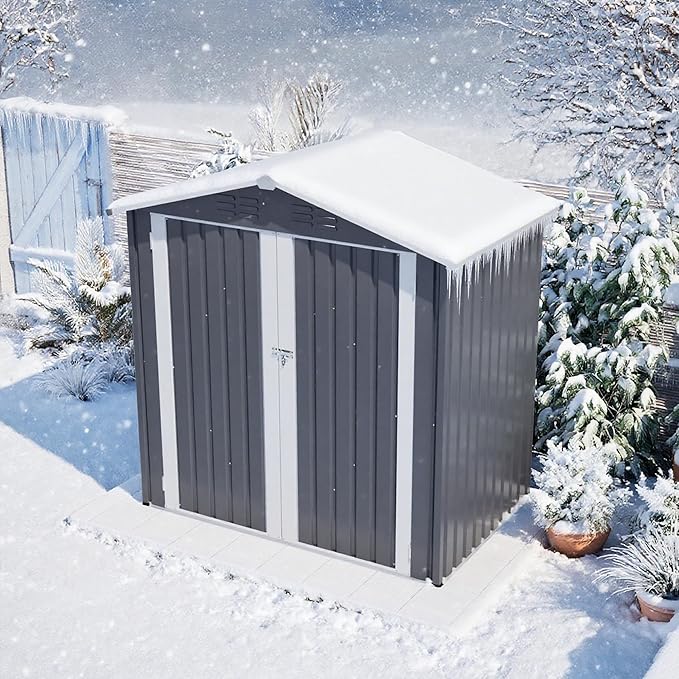 6 x 4 FT Outdoor Storage Shed with Floor Base & Lockable Hinge Door,Metal Garden Shed W/Sloped Roof,for Backyard Patio Lawn,Gray