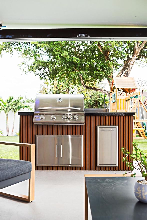Blaze Outdoor Products Luxury Living Supply Custom Kitchen Island – Propane Gas | Welded Aluminum Frame, Granite Countertop, Weatherproof, Fire & UV Resistant