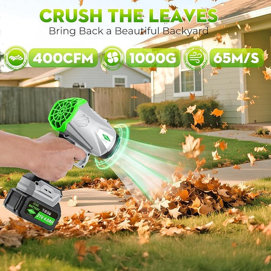 Leaf Blower Cordless with Battery and Charger,1000,000 RPM, 395CFM 1000G Power, Lightweight Handheld Design, Extended Nozzle,Blower for Patio Cleaning,Car Blowing Water, Blowing Leaves and Dust