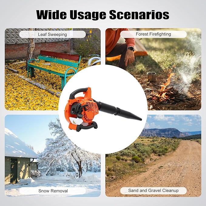 2-Stroke Handheld Leaf Blower, 25.4CC Hand-Pull Gas-Powered Engine Domestic Snow Blower Grass Sweeper Lawn Care Tool, Single-Cylinder Air Cooling for Snow Blowing Yard Cleaning