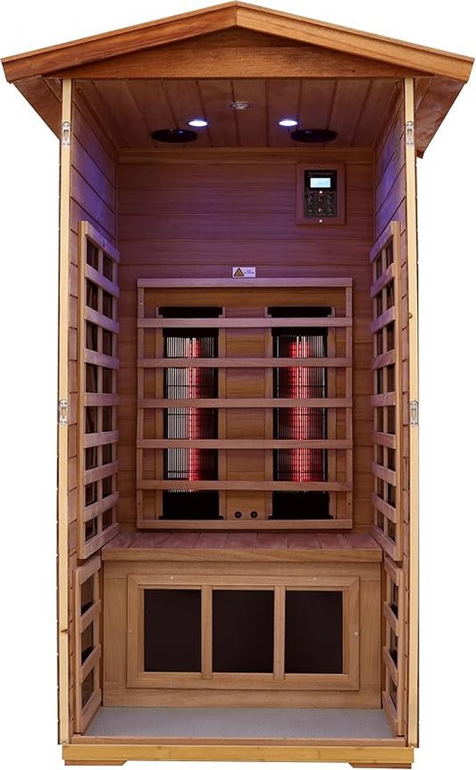 LTCCDSS Ceramic Outdoor Infrared Sauna 1 Person, Mahogany Far Infrared Sauna, Low EMF Sauna Room for Home,Withstand Outdoor Temp -10℉-149℉,Chromotherapys | Bluetooth Speakers