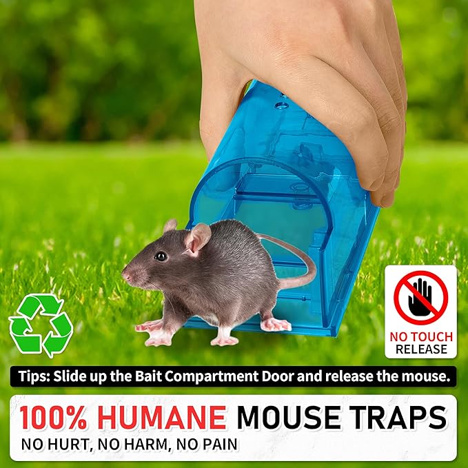 LULUCATCH Humane Mouse Traps 2 Pack, Live Mouse Traps, Catch Release Mouse Traps Indoor for Home, No Kill Mole Squirrel Rat Traps for House & Outdoors, Pet Safe, Blue