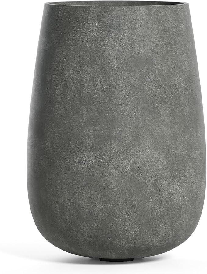 Mondo High Tall Planter – Grey Stone Finish – Fiberglass Indoor/Outdoor and Weather-Resistant Round Planter (21.6" D x 35.6" H Exterior, 20.3" D x 35.4" H Interior)