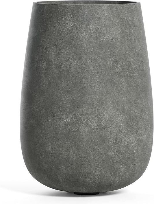 Mondo High Tall Planter – Grey Stone Finish – Fiberglass Indoor/Outdoor and Weather-Resistant Round Planter (21.6" D x 35.6" H Exterior, 20.3" D x 35.4" H Interior)