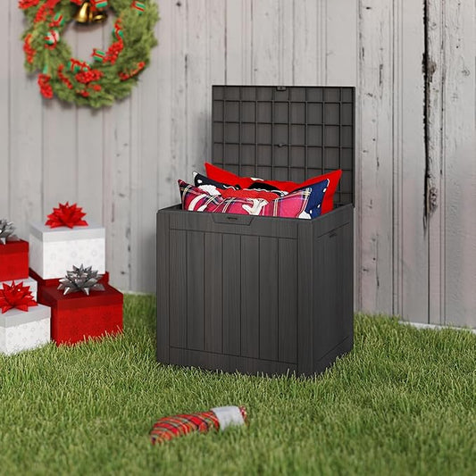 35 Gallon Outdoor Storage Box Waterproof, Resin Deck Boxes with Lockable Lid & UV-Resistant for Patio, Pool, Garden Furniture Cushions & Accessories, Black
