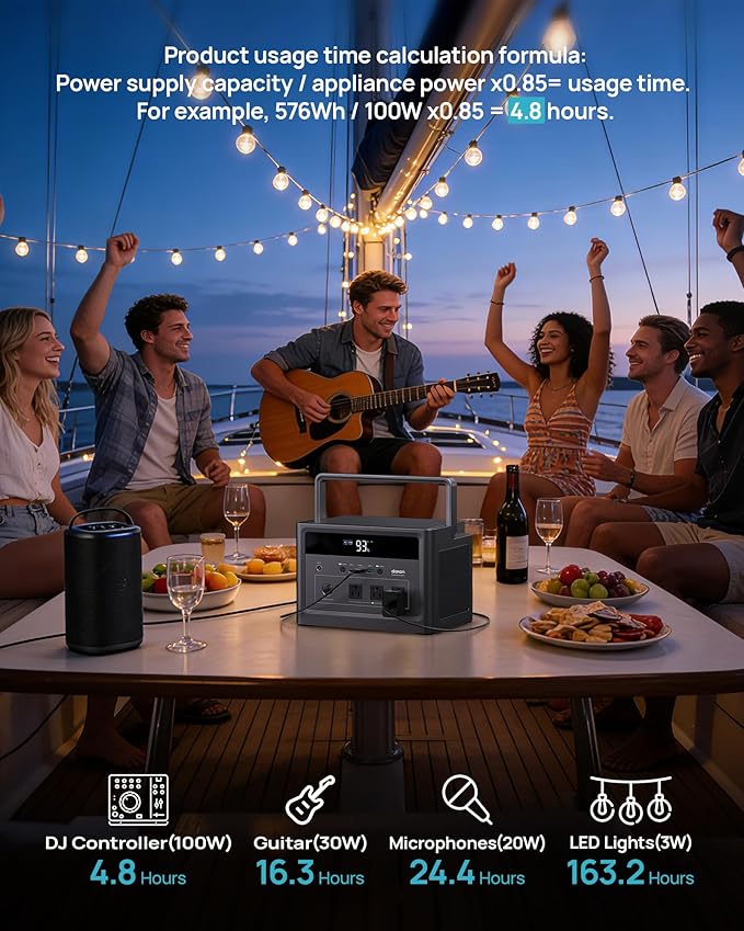 Portable Power Station 600W (1200W Surge) with 100W Solar Panel, 576Wh LiFePO4 Battery, 100W USB-C PD, 9-Port Solar Generator for Home Emergency, Camping, RV Off-Grid Power