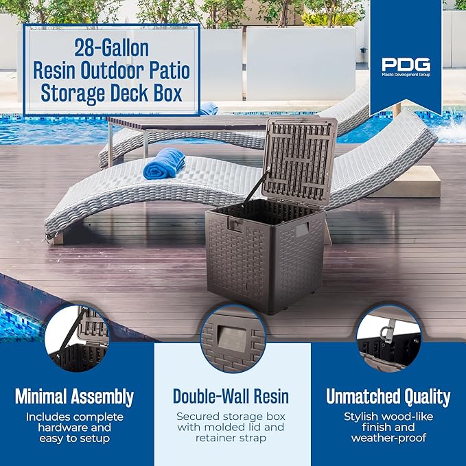 Plastic Development Group Outdoor Storage Deck Box, Standard Closure, 28 Gallon, Java