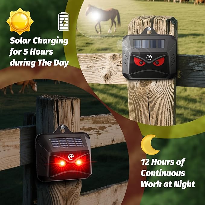 Solar Powered Coyote Deterrent Devices, 4 Pack Waterproof Racoon Repellent Predator Control Lights Used to Deterrent Raccon Coyote Fox Deer Protect Your Property Chicken Coop with Humane Deterrence
