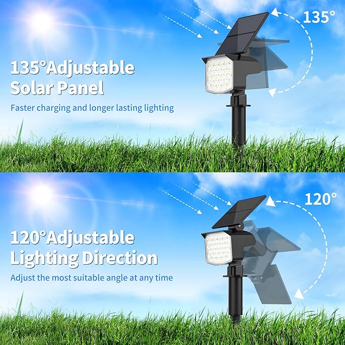 NACINIC Solar Spot Lights Outdoor Waterproof Adjustable Solar Powered Landscape Lights for Yard 3 Long Time Lighting Modes Spotlights for Pathway Garden Outside Wall Pool Porch- 6 Pack, Cool White