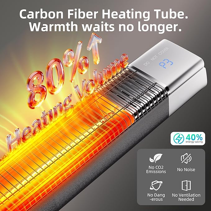 Patio Heater,1500W Outdoor Heaters,Wall Mounted Electric Heater With Remote,24H Timer,Overheat Protection,3 Heat Levels,Waterproof,Infrared Heater For Indoor,Garage,Backyard,Porch,Basement Use,Silver