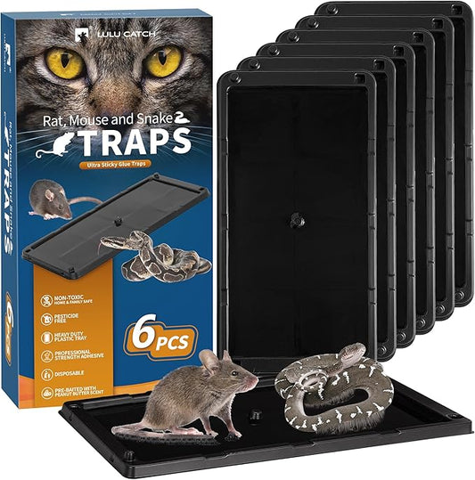 LULUCATCH Mouse Traps, 6 Pack Large Glue Traps Mouse Traps Indoor for Home, Pre-Baited Non-Toxic Bulk Glue Boards for Mice, Snakes, Rat, Lizard & Spiders, Pet Safe Pest Control