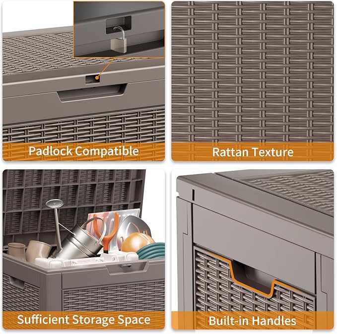 32 Gallon Outdoor Storage Box, Large Resin Deck Box for Patio Cushions, Garden Tools, Pool Accessories, Waterproof and Lockable Design, Storage Bench for Backyard & Deck(Gray)
